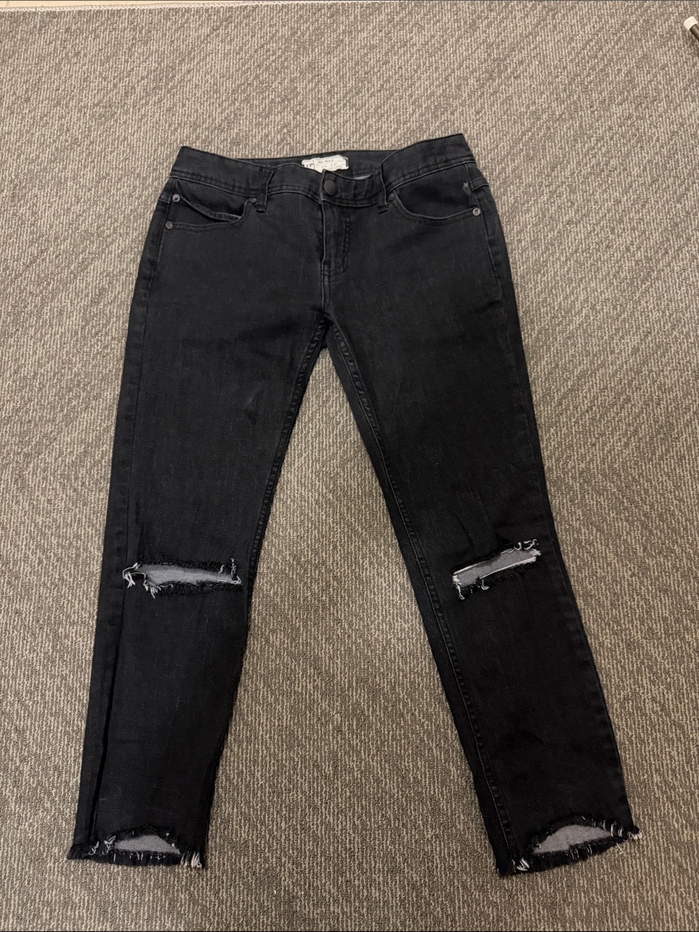 Free People Black Skinny Jeans with Knee Rips